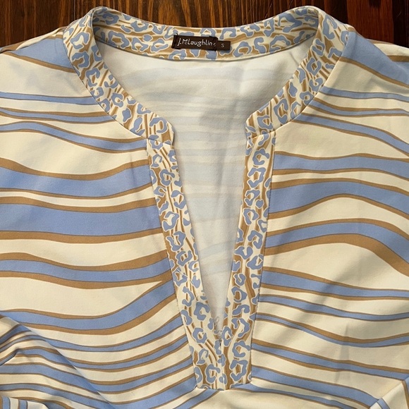 J. MCLAUGHLIN Catalina Cloth Boca Printed Tunic Sandstorm Cream Tan Blue - Picture 3 of 5